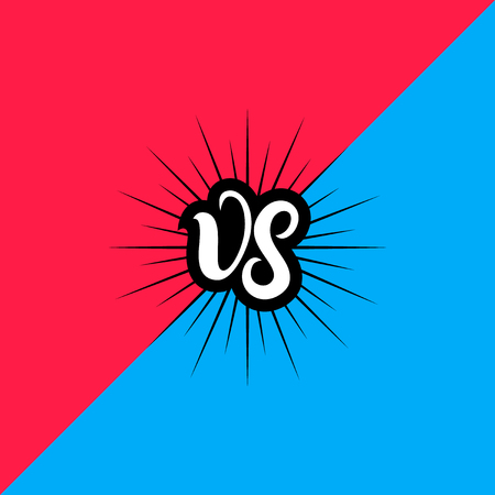 Versus letters or vs hand written lettering logo, emblem. Competition vs match game, martial battle vs sport. Red and blue background. Vector illustration.のイラスト素材
