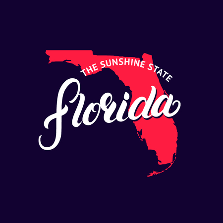 Florida state hand written lettering word and map for tee print, card and poster.のイラスト素材