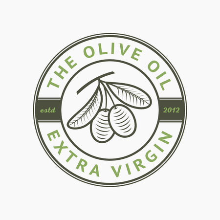 Olive oil extra virgin logo, label, emblem. Retro vintage style. Oil production sign. Vector illustration.のイラスト素材