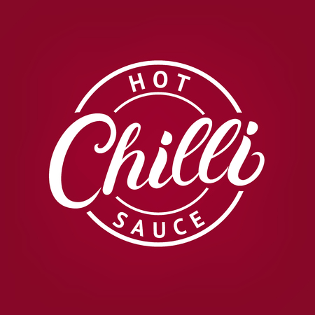 Chilli hot sauce hand written lettering sign.のイラスト素材
