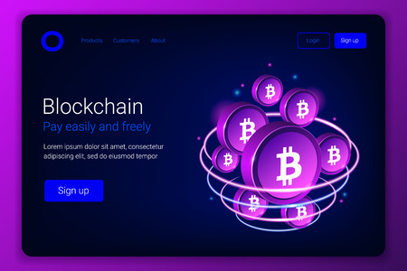 Money cloud with motion neon blurry circles. Cryptocurrency, blockchain integration. Bitcoint payment, transaction or donation. Trendy color style. Vector illustration.のイラスト素材