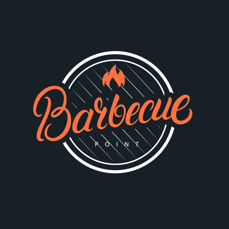 Barbecue hand written lettering logo, label, badge, sign, emblem. Vintage retro style. Isolated on background. Vector illustrationのイラスト素材