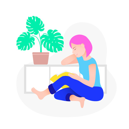 Woman reading book. Trendy style vector illustration.のイラスト素材