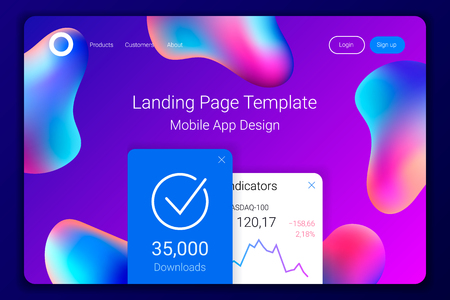 Creative design with plastic shapes. Modern style abstraction background. Abstract background of liquid colorful shapes. Fluid shapes composition. . Mobile app landing page template. Vectorのイラスト素材