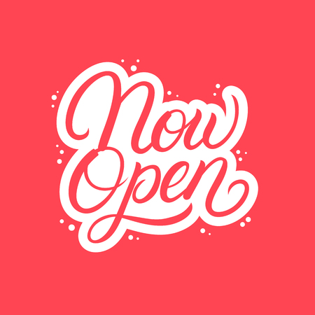 Now Open hand written lettering text. Vector illustrationのイラスト素材