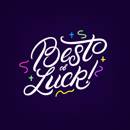 Best of Luck hand written lettering with festive background. Modern brush calligraphy. Template for greeting card, poster, logo, badge, icon, banner. Vector illustration.のイラスト素材