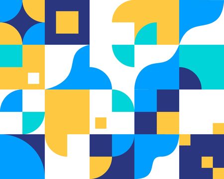 Retro geometric abstract background. Colorful circles, squares, rhombuses and other shapes. Vector...