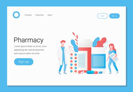 Pharmacy concept. Doctor, pharmacist and drugs.のイラスト素材