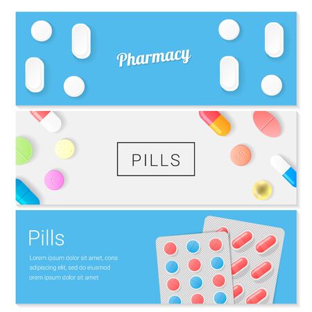 Medical pills headers. Pharmacy banner template.のイラスト素材