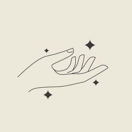 Female line out hand gesture icon, sign, emblem, symbol design template. Trendy linear minimal style. Vector illustration.のイラスト素材