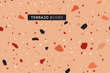 Terrazzo modern print background. Different shapes seamless pattern. Marble texture. Burnt orange trendy warm terracotta color palette. Vector illustration.のイラスト素材