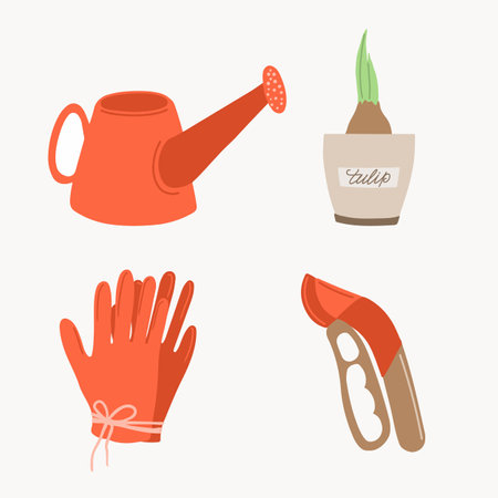 Gardening tools set in hand drawn styleのイラスト素材