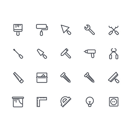 line icon set of house remodel. House remodel elements. Repair and construction tool adn equipment icon set.のイラスト素材