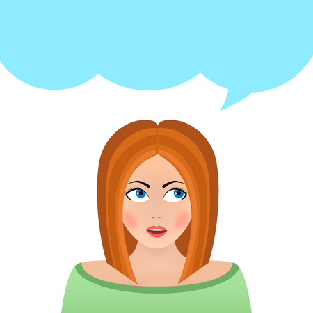 illustration portrait of a beautiful woman thinking isolated on white background. Portrait of a thoughtful girl woman. illustration cartoon.のイラスト素材