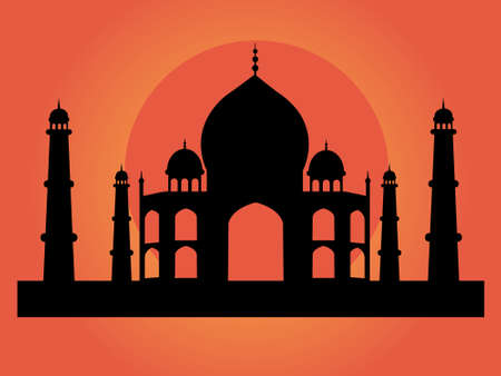silhouette of Taj Mahal , World wonder in Sunriseのイラスト素材