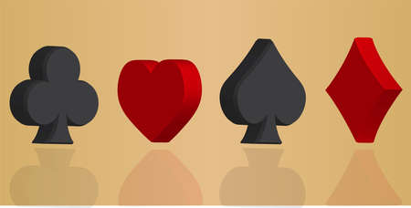 playing cards and poker spade, heart, club, diamond suit flat with Golden Backgroundのイラスト素材
