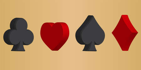 3D playing cards and poker spade, heart, club, diamond suit flat with Golden Backgroundのイラスト素材