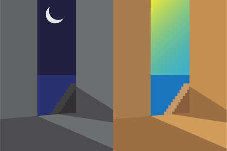 sunlight and moonlight light and shadow illustration of a backgroundのイラスト素材