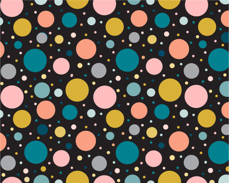retro colorful circle seamless pattern black backgroundのイラスト素材