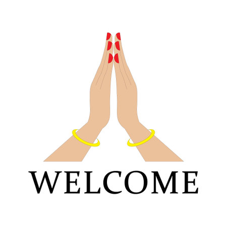 welcome sign with woman hand vector illustrationのイラスト素材
