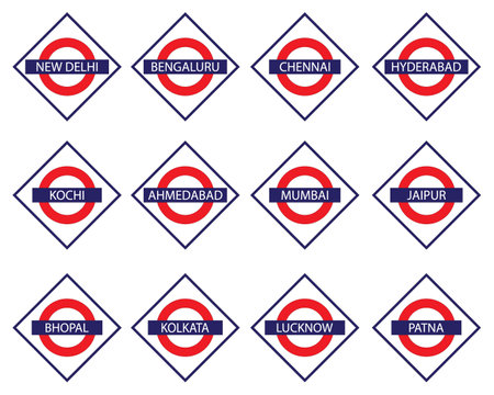 Railways name board of major Indian Cities like Mumbai, Delhi, Chennai, Kolkata, Bangalore etc vector illustrationのイラスト素材