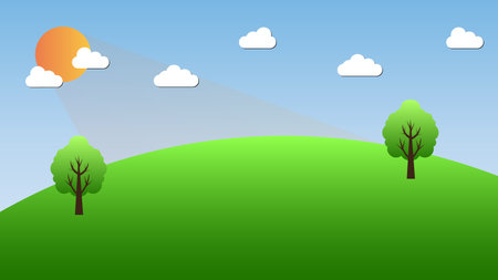 landscape of trees and clouds with sunrise vector illustrationのイラスト素材