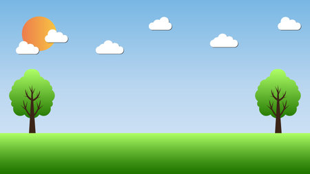 landscape of trees and clouds with sunrise vector illustrationのイラスト素材