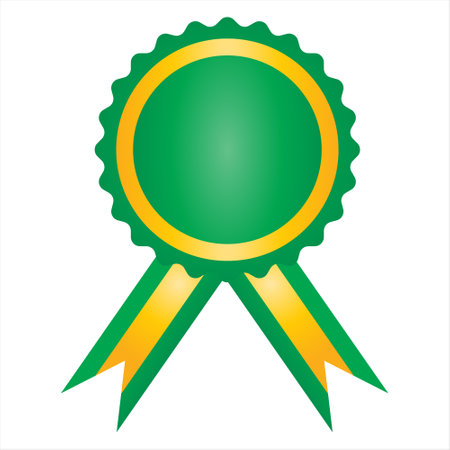 Green golden award ribbon batch vector illustrationのイラスト素材