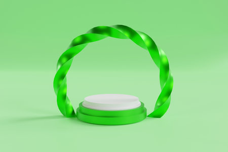 3d rendering of a green circle podium on a green background.の写真素材