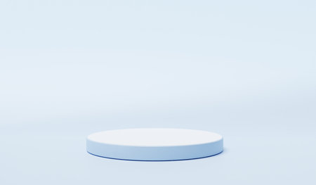 3d rendering of white podium on blue background. Mock up for show product.の写真素材