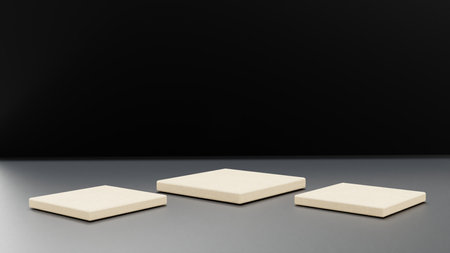 3d rendering of three blank business cards on a black background.の写真素材