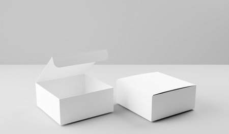Blank white box mockup on white background. 3D renderingの写真素材