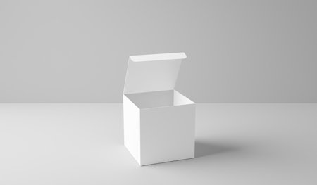 White box mockup, blank box template isolated on grey background, 3D renderingの写真素材