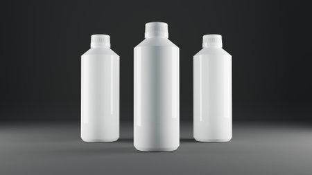 Blank white cosmetic bottle mockup on dark background. 3D rendering