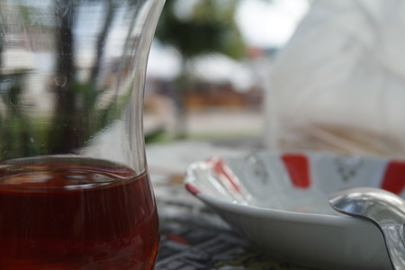 Half full glass of tea.の写真素材