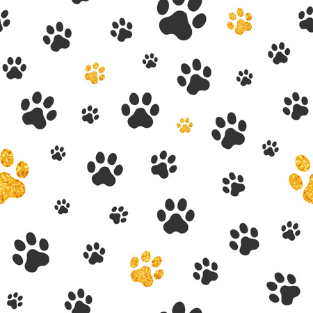 Black and gold paw print in repetitive pattern.のイラスト素材