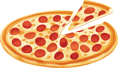Classic Pepperoni Pizza with Isolated Slice. Isolated vector illustration.のイラスト素材