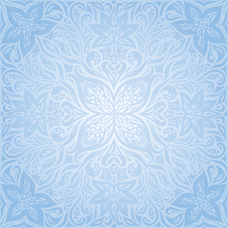 Blue vector decorative flowers background trendy floral ornamental fashion wallpaper mandala designのイラスト素材