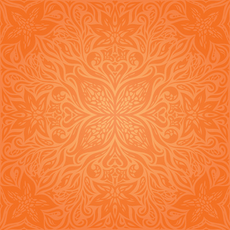 Flowers Orange Retro style colorful Floral mandala wallpaper background trendy fashion designのイラスト素材