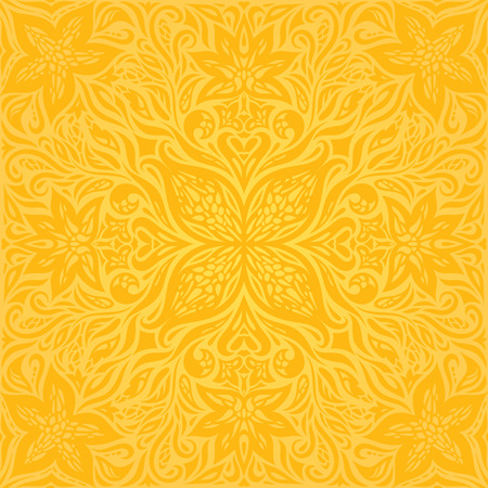 Flowers in Yellow, colorful floral wallpaper background  mandala pattern design in trendy fashion vintage styleのイラスト素材