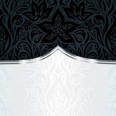 Decorative black silver floral luxury wallpaper background design in vintage style with copy spaceのイラスト素材