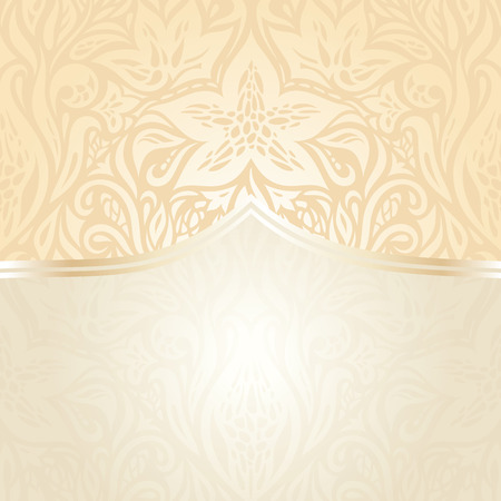 Floral wedding invitation wallpaper design in ecru & gold, with blank spaceのイラスト素材