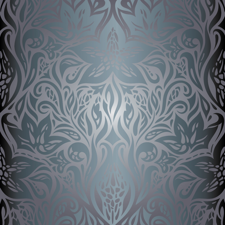 Silver Floral shiny decorative vintage wallpaper Backgroundのイラスト素材