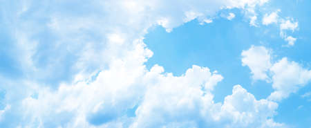 Panorama blue sky background with tiny clouds.の写真素材