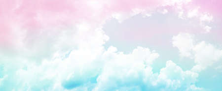 Panorama pastel sky background with tiny clouds.Pastel background.の写真素材