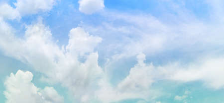 panorama blue sky background with white cloud.Fantasy cloudy sky with pastel gradient color, nature abstract image use for background.の写真素材