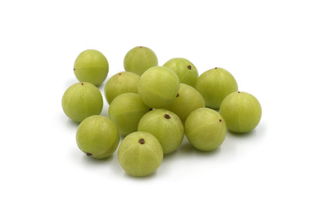 Indian gooseberry fruits or Amla ( phyllanthus emblica )  isolated on white background.の写真素材