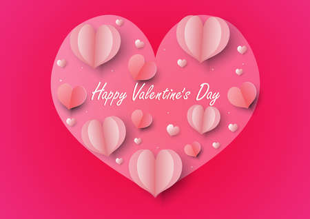 Illustration of love and valentine day with heart baloon, Paper cut style. Vector illustration.Wallpaper, flyers, invitation, posters, brochure, banners.のイラスト素材