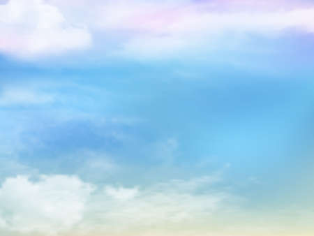 Clear blue sky and white cloud detail in background with pink light.The summer heaven with colorful clearing sky. Sky Nature Landscape Background.Good blue skies .Sping Sun set Vector illustration.のイラスト素材