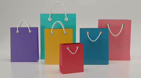 3d rendering colorful paper shopping bags with space for texts  isolated on beige background....